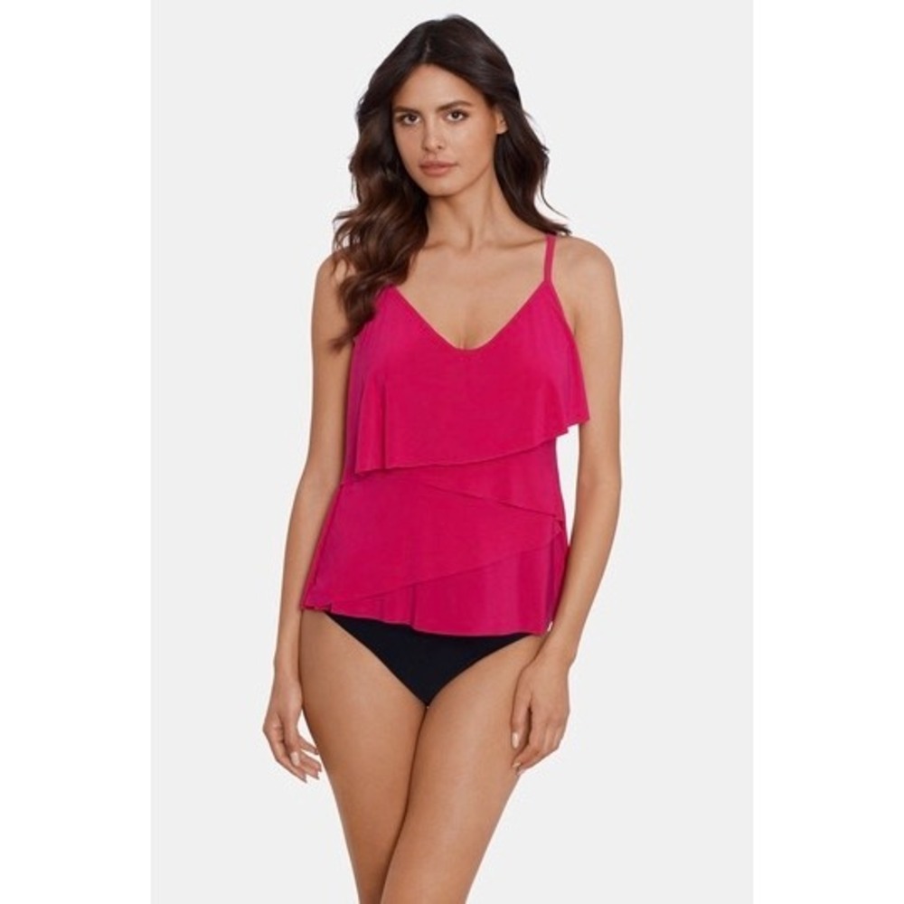 Magicsuit Ruby Red Tiered Ruffle Tankini Swim Top‎ Womens Size 12 NWT $126